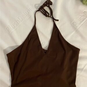 Brown and white halter tops